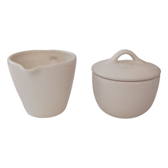 Pottery Barn Sausalito Creamer & Sugar Bowl Set With Spoon Off White Stoneware. - Picture 10 of 16